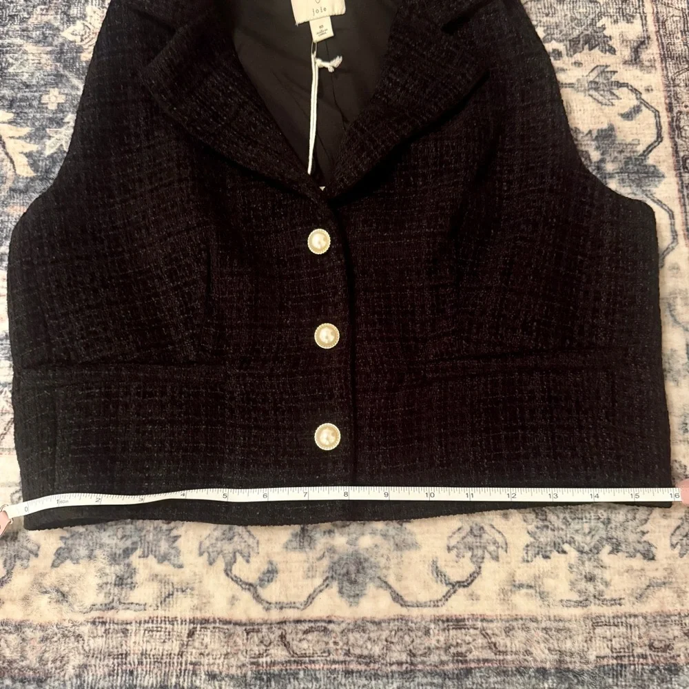 Joie| NWOT Women’s Size 10 Cropped Black Tweed Vest with Pearl Buttons - Picture 3 of 7